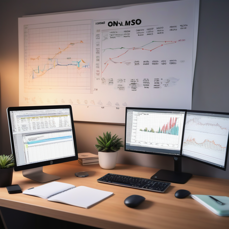 Desk with computer showing traffic growth and a notebook detailing SEO strategies.