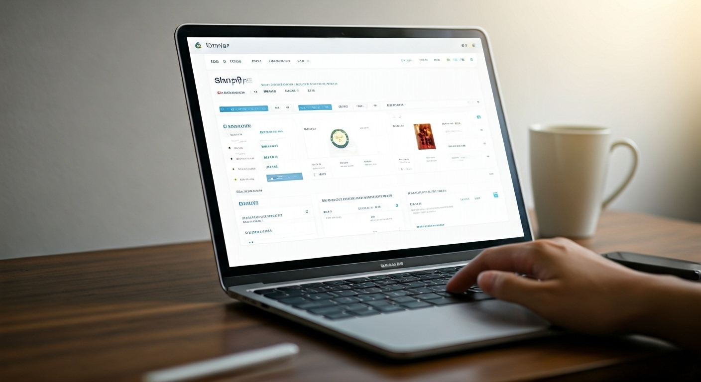 Shopify dashboard on laptop workspace